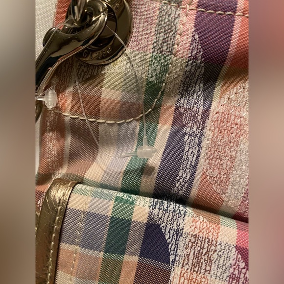 💜HP💜 Retired NWOT Coach Poppy Madras Plaid Sequined Pink Colorful Plaid Metallic - Picture 4 of 17